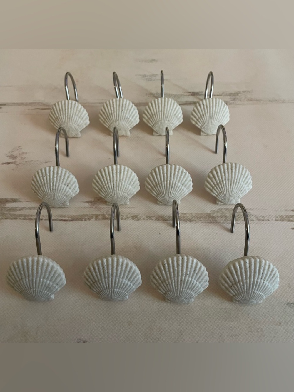 Seashell Shower Curtain Hooks Set of 12 in White